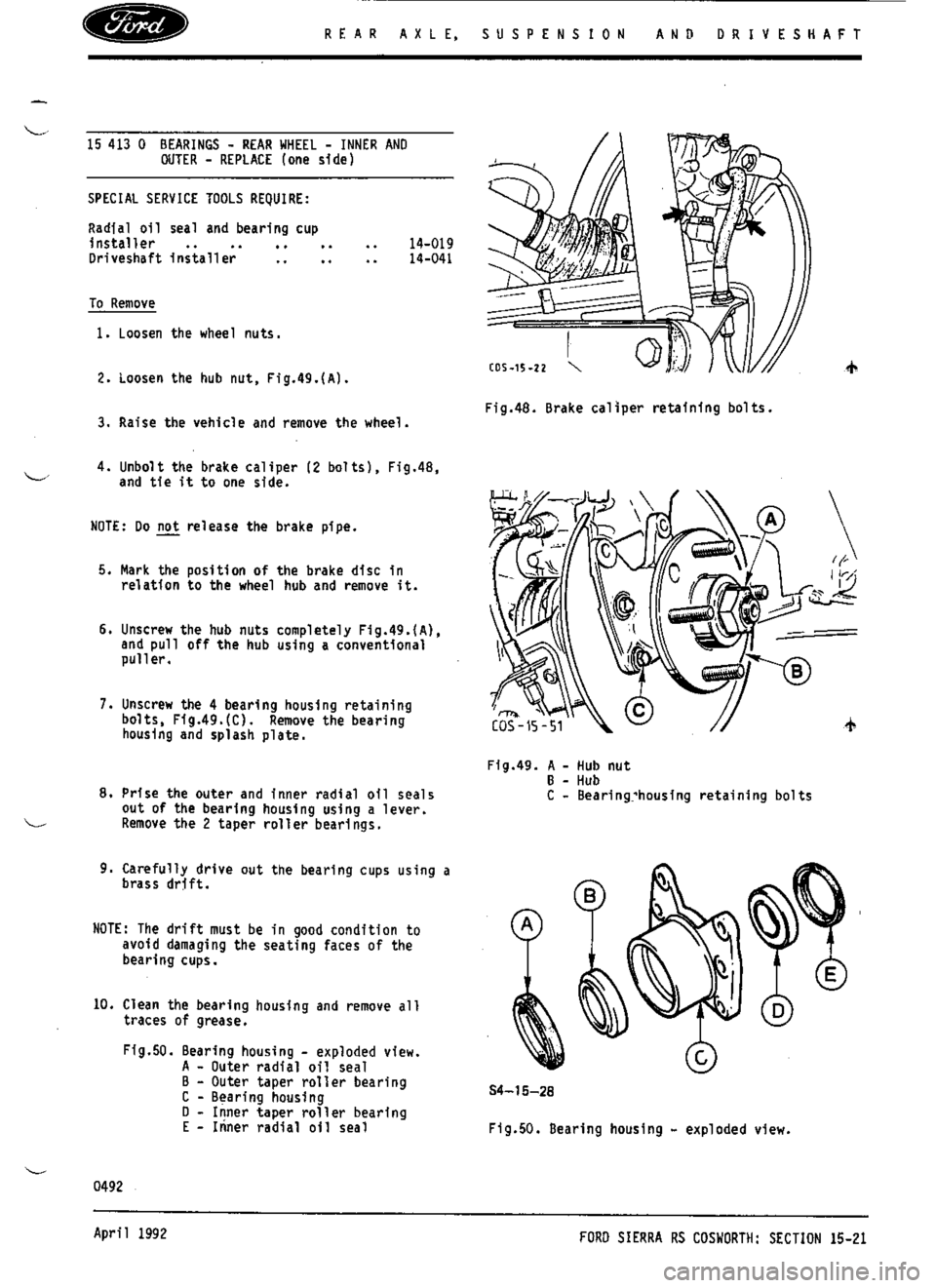 FORD ESCORT RS COSWORTH 1994 1.G Workshop Manual 