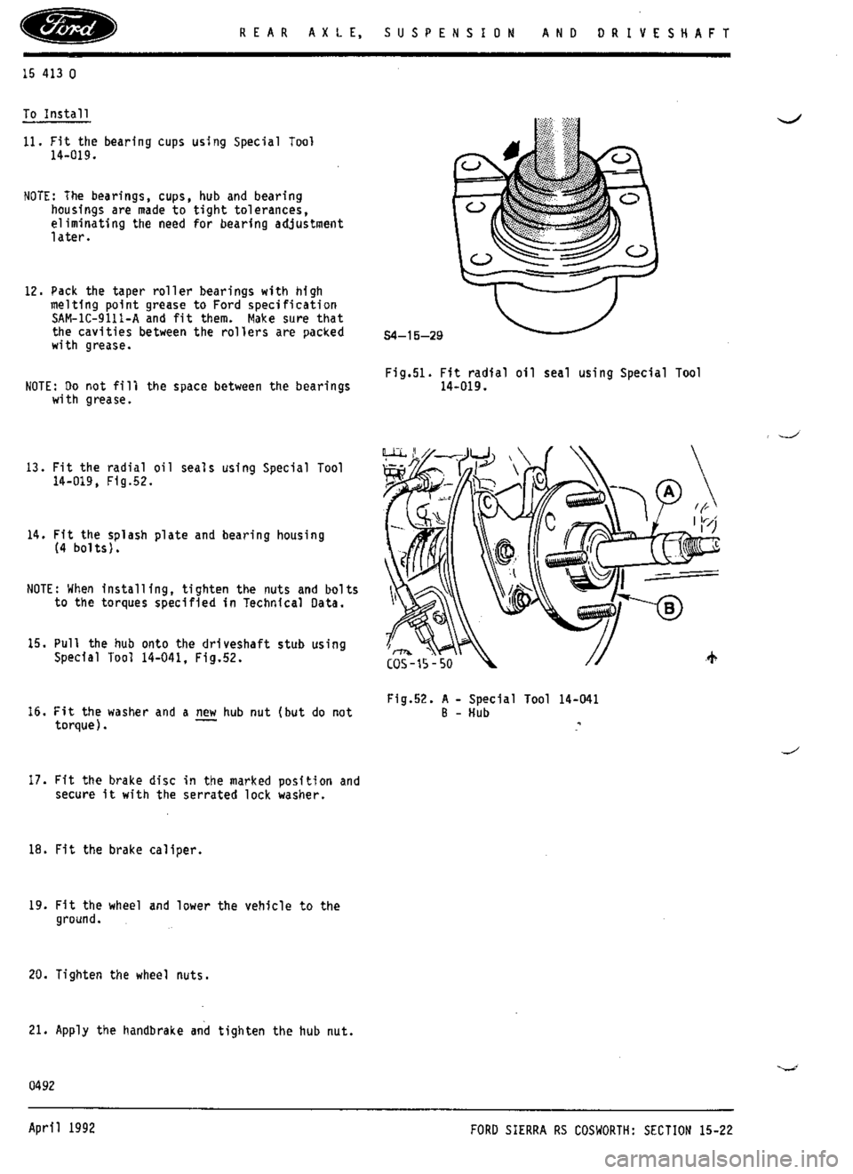 FORD ESCORT RS COSWORTH 1994 1.G Workshop Manual 