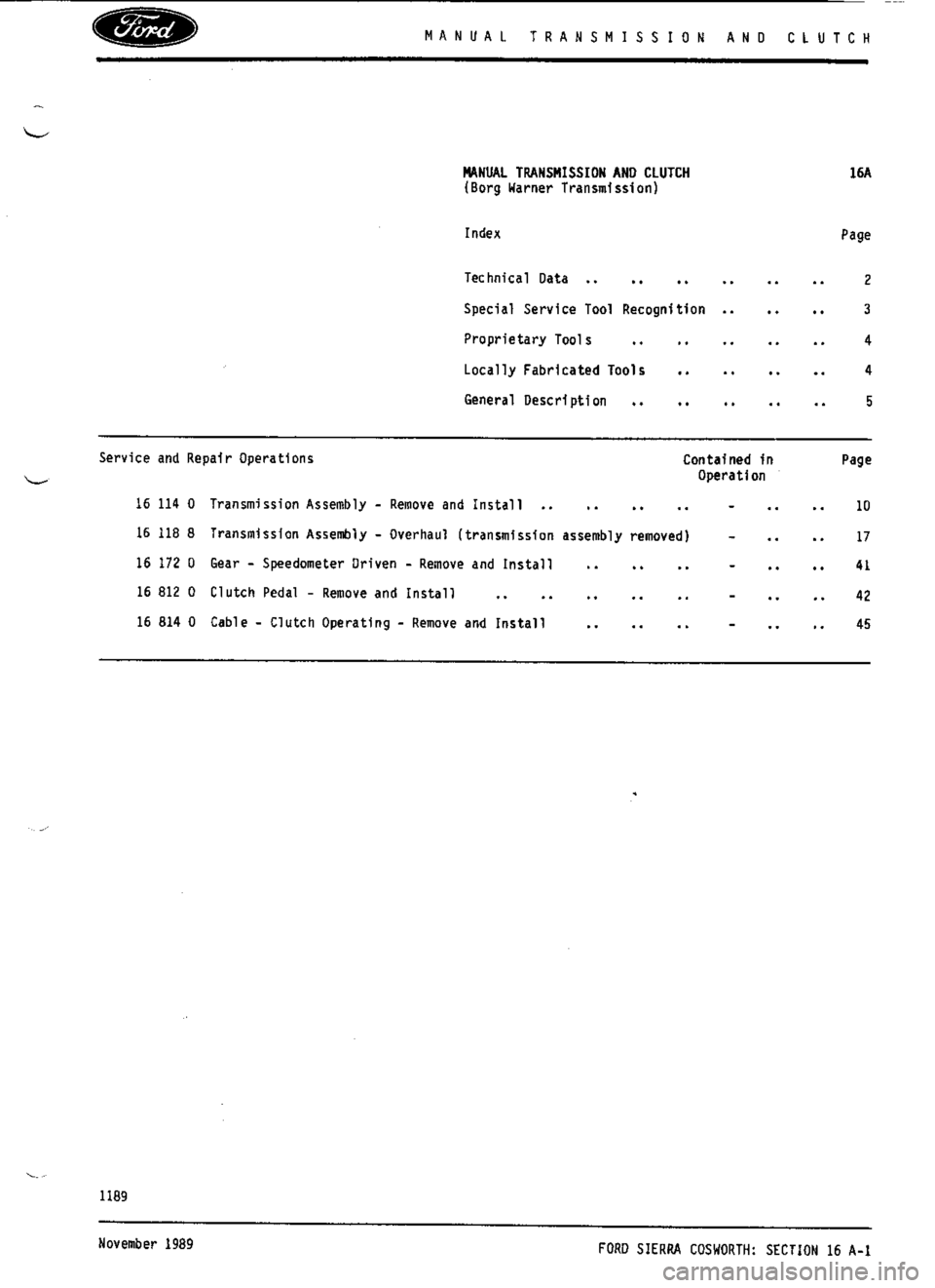 FORD SIERRA RS COSWORTH 1987 1.G Workshop Manual 