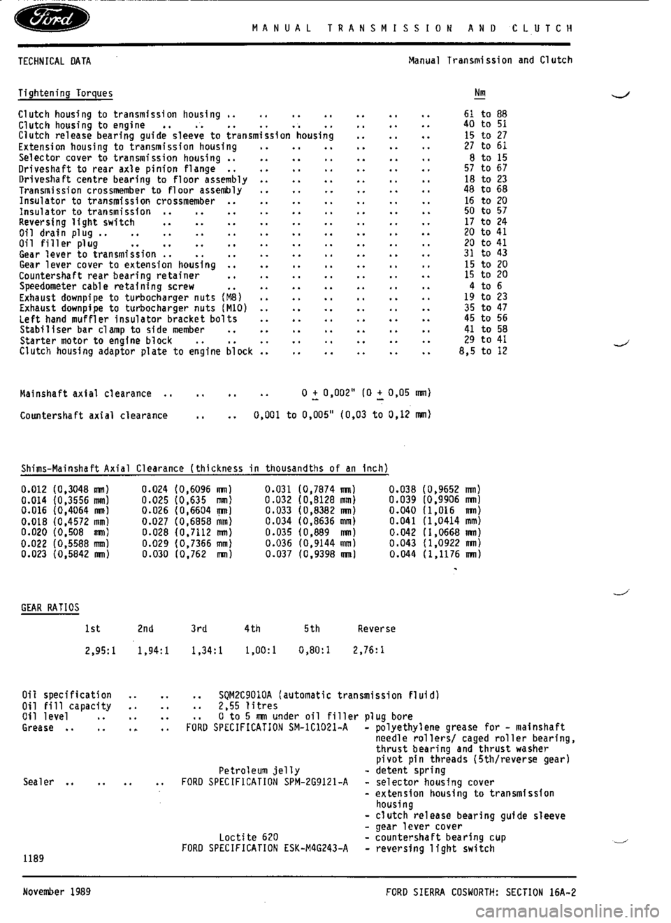 FORD SIERRA RS COSWORTH 1987 1.G Workshop Manual 