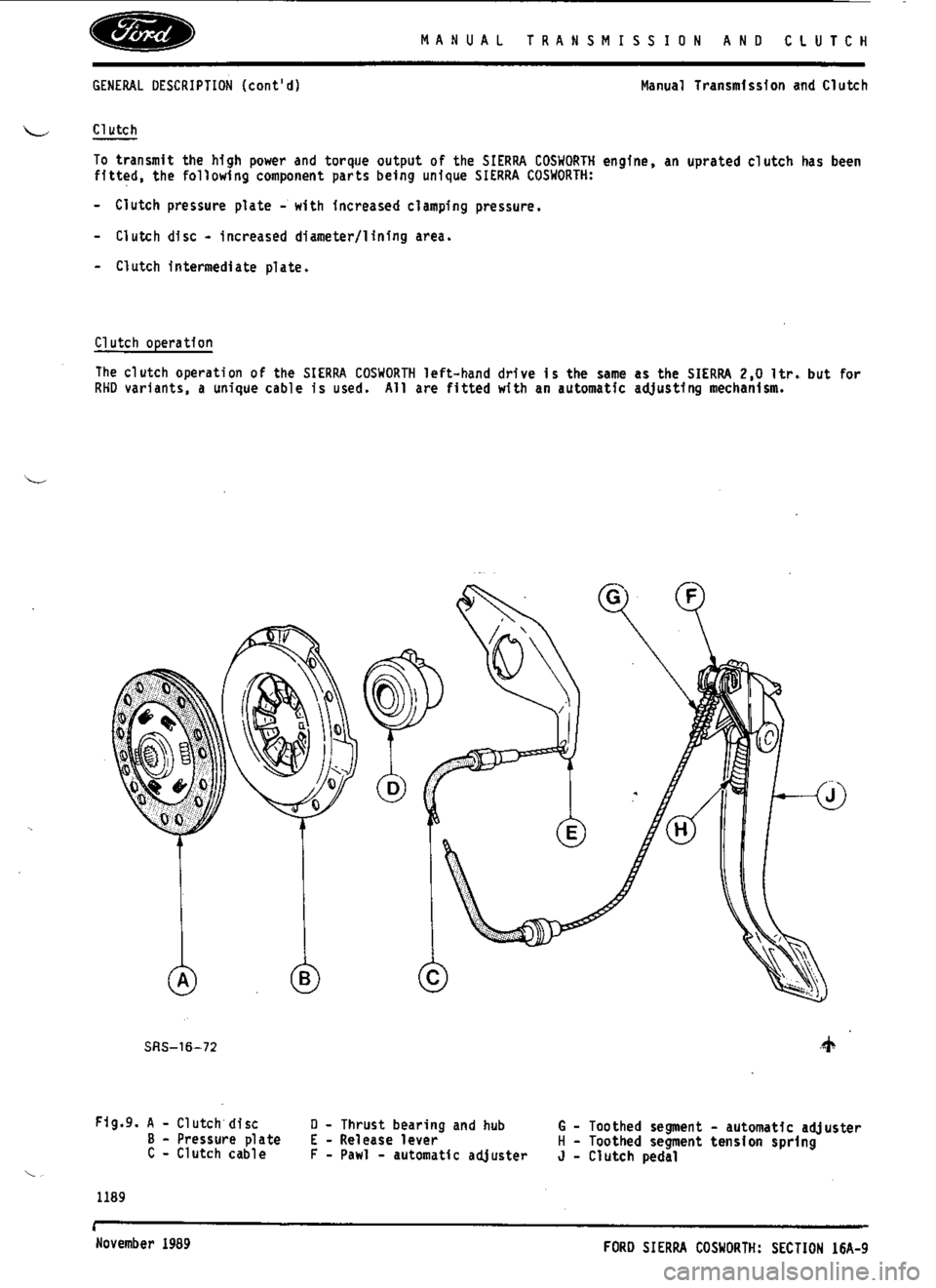 FORD ESCORT RS COSWORTH 1996 1.G Workshop Manual 