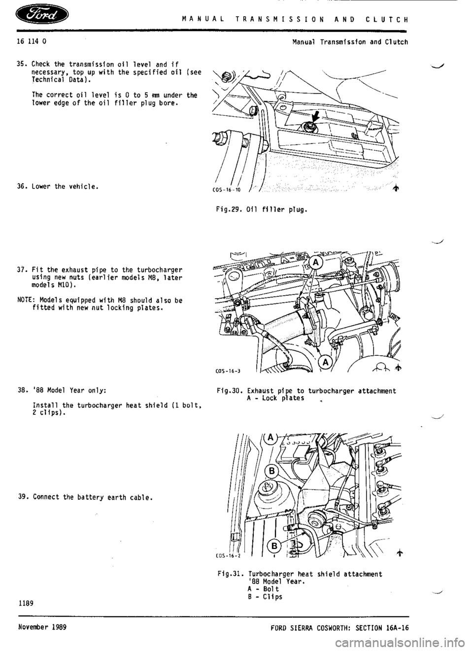 FORD SIERRA RS COSWORTH 1991 1.G Workshop Manual 
