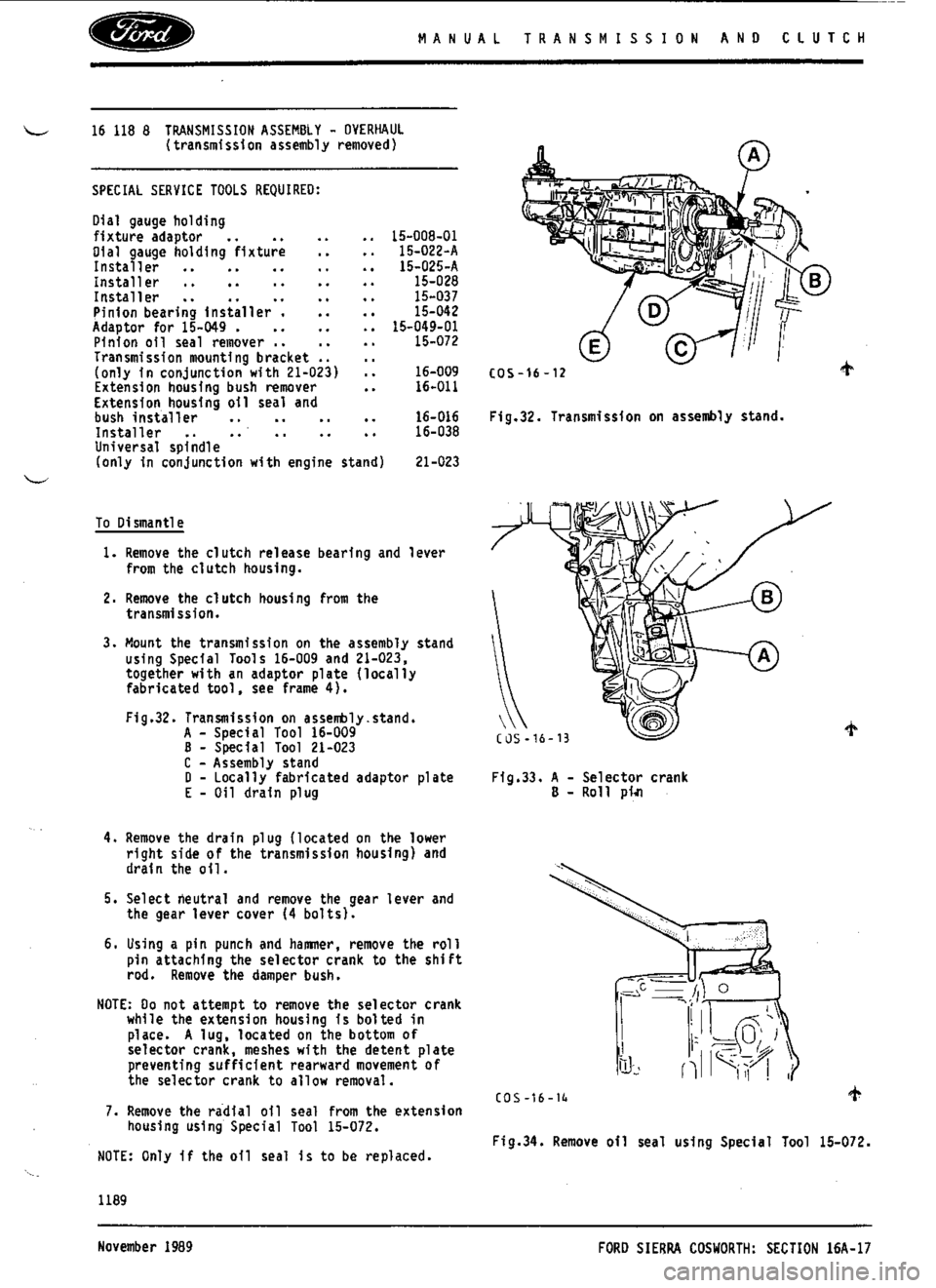 FORD SIERRA RS COSWORTH 1991 1.G Workshop Manual 