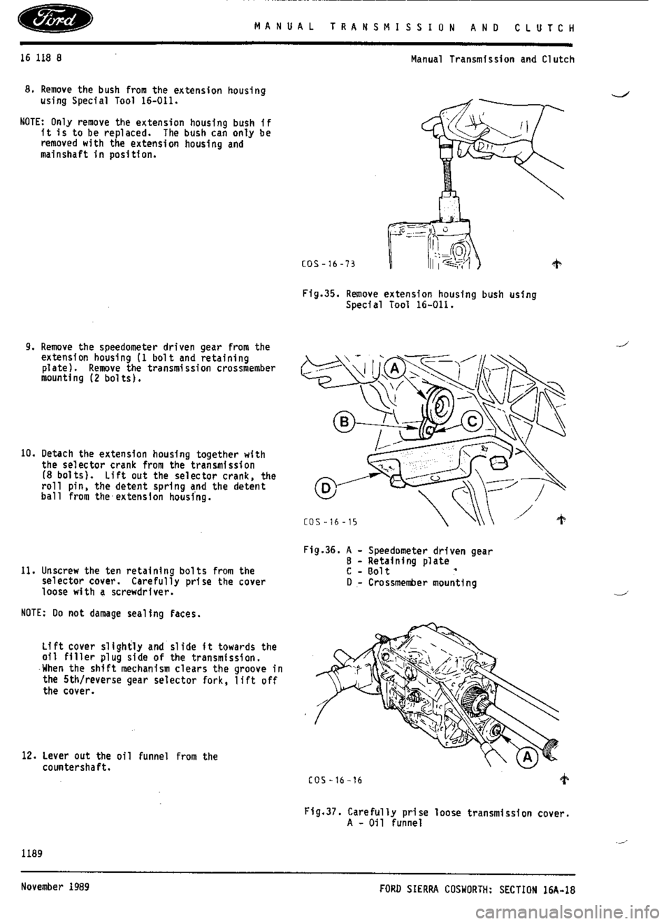 FORD SIERRA RS COSWORTH 1991 1.G Workshop Manual 