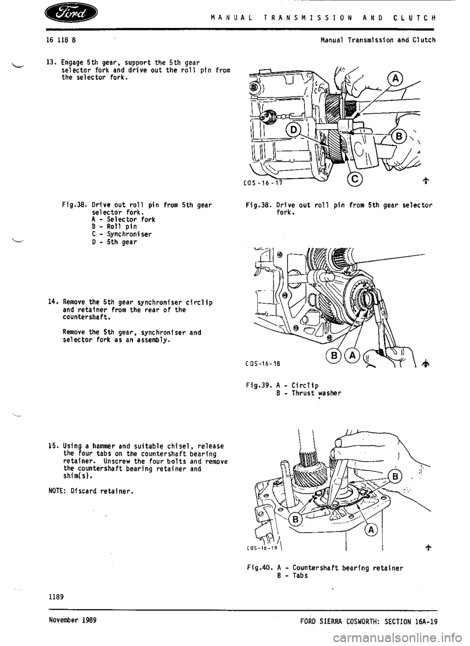FORD SIERRA RS COSWORTH 1991 1.G Workshop Manual 