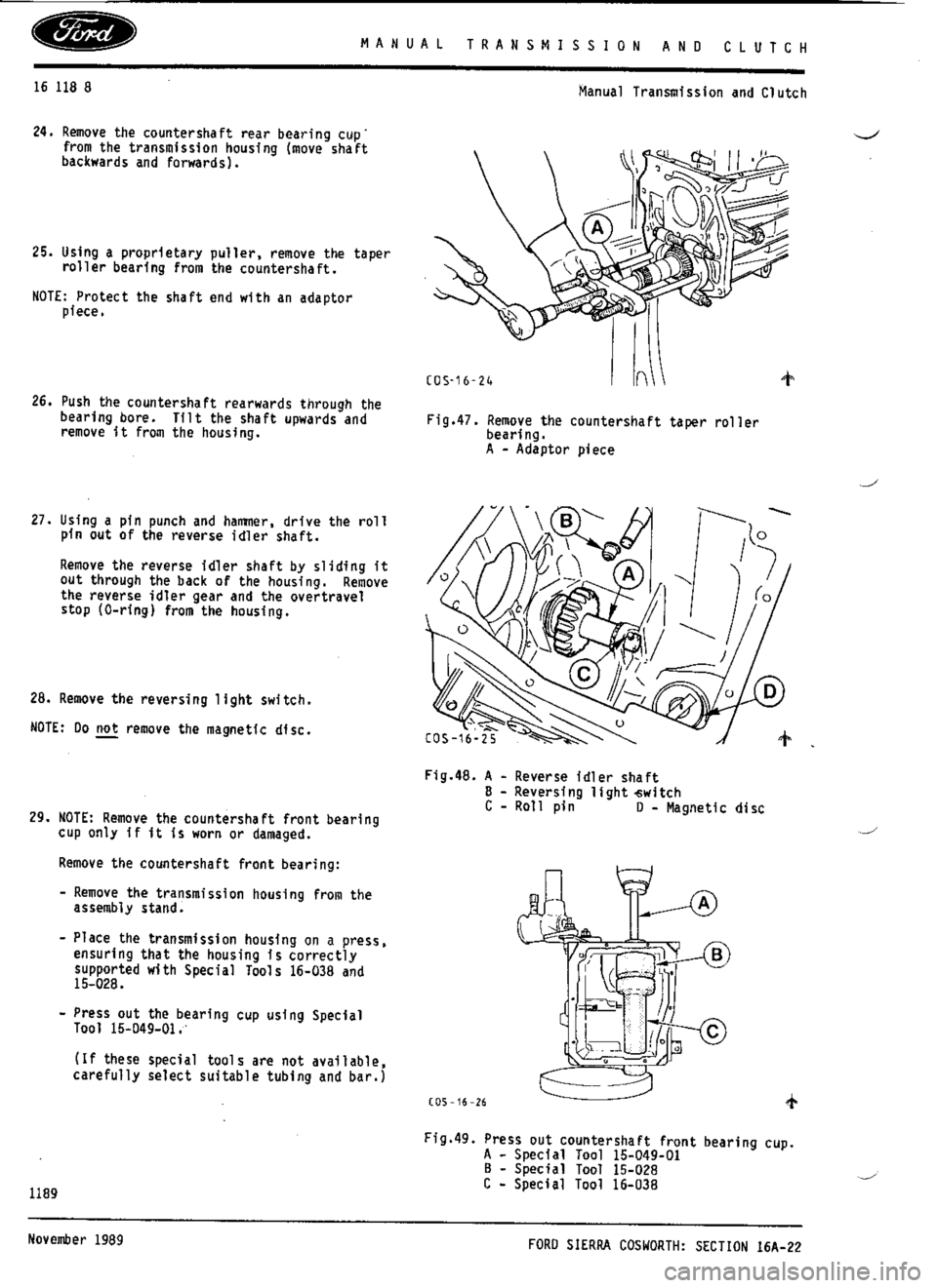 FORD SIERRA RS COSWORTH 1990 1.G Workshop Manual 