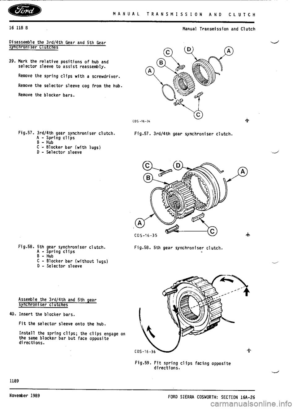 FORD SIERRA RS COSWORTH 1990 1.G Workshop Manual 