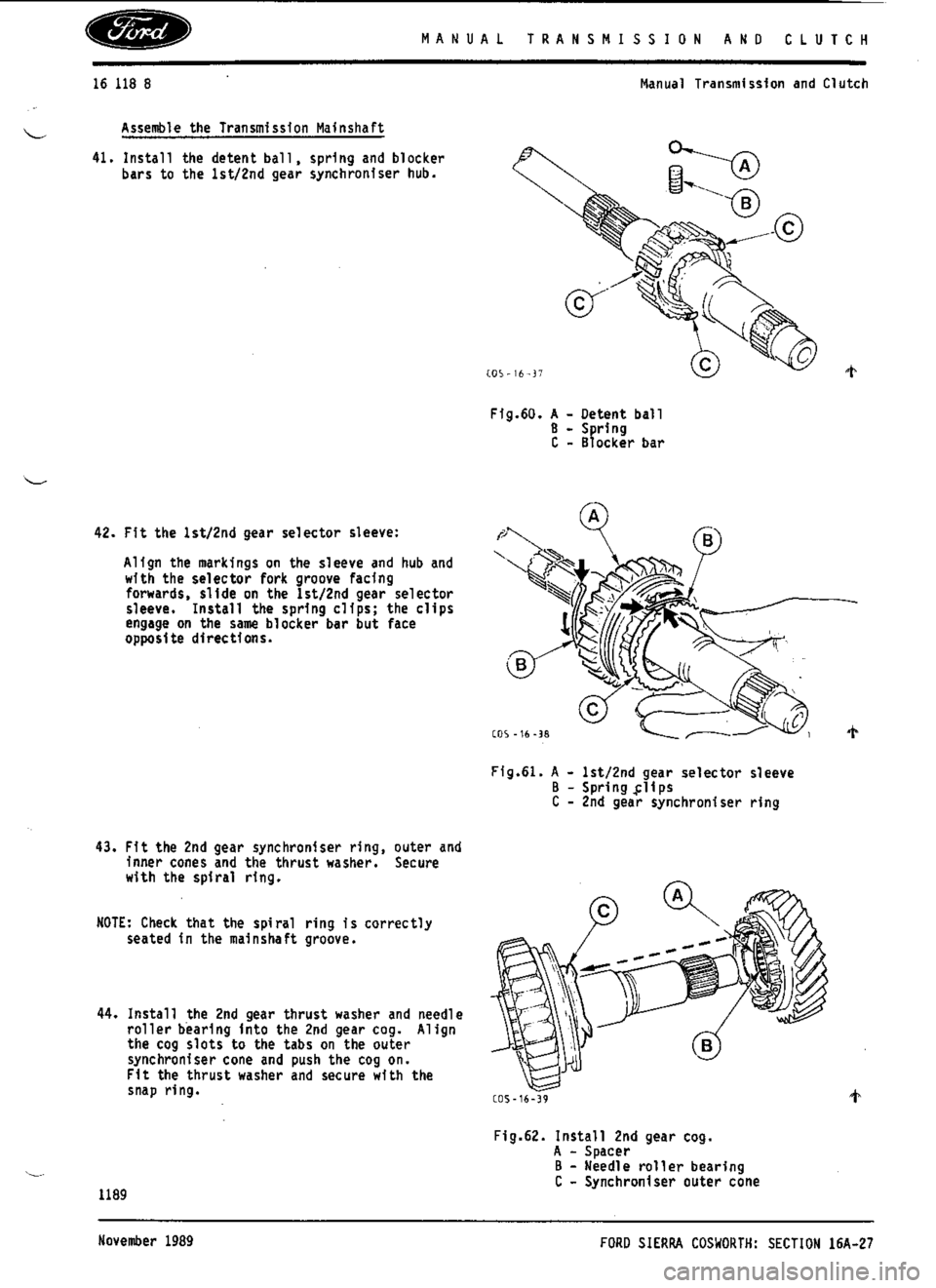 FORD SIERRA RS COSWORTH 1990 1.G Workshop Manual 