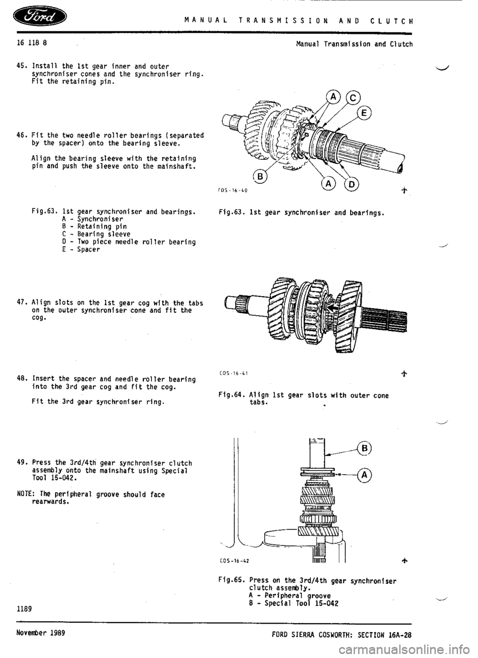 FORD ESCORT RS COSWORTH 1996 1.G Workshop Manual 