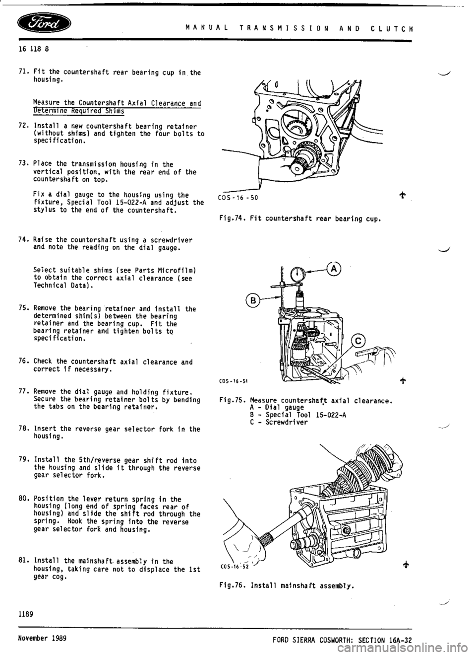FORD ESCORT RS COSWORTH 1996 1.G Workshop Manual 