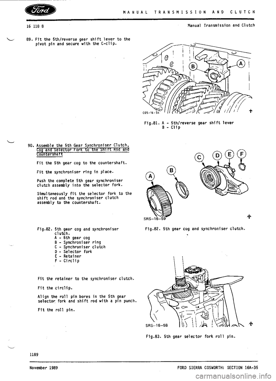 FORD ESCORT RS COSWORTH 1996 1.G Workshop Manual 