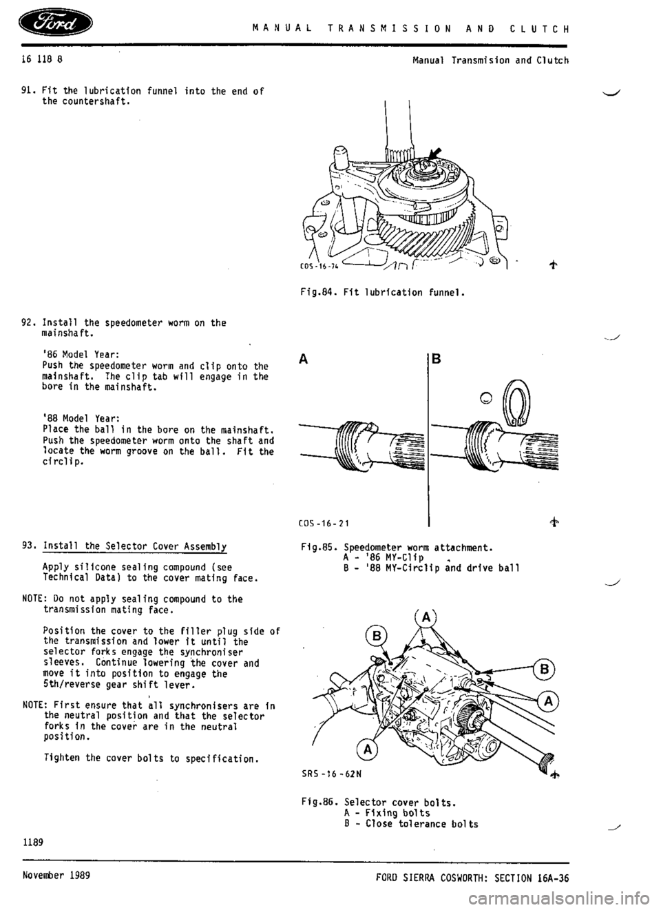 FORD ESCORT RS COSWORTH 1994 1.G Workshop Manual 