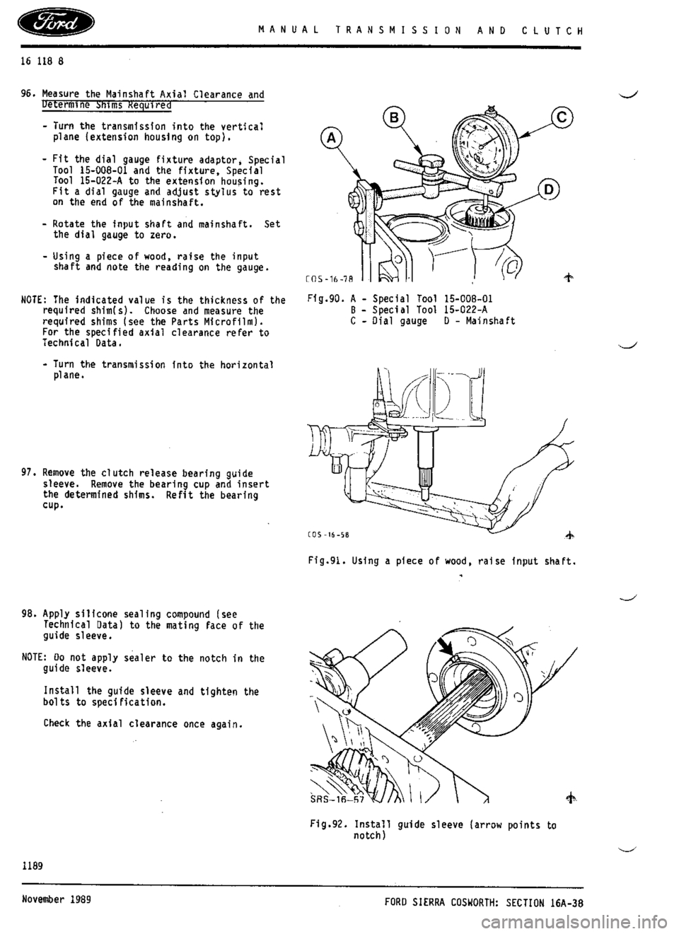 FORD ESCORT RS COSWORTH 1994 1.G Workshop Manual 