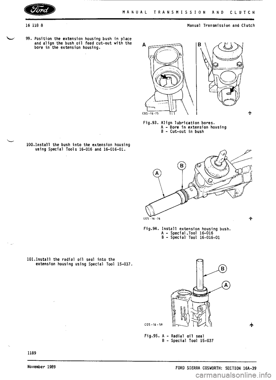 FORD ESCORT RS COSWORTH 1994 1.G Workshop Manual 