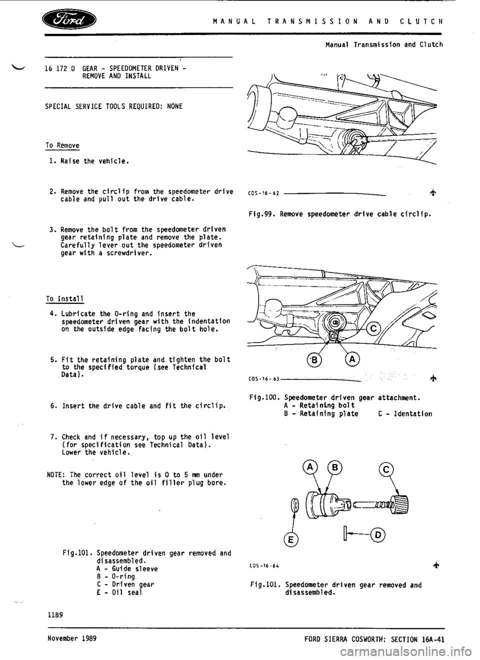 FORD ESCORT RS COSWORTH 1994 1.G Workshop Manual 