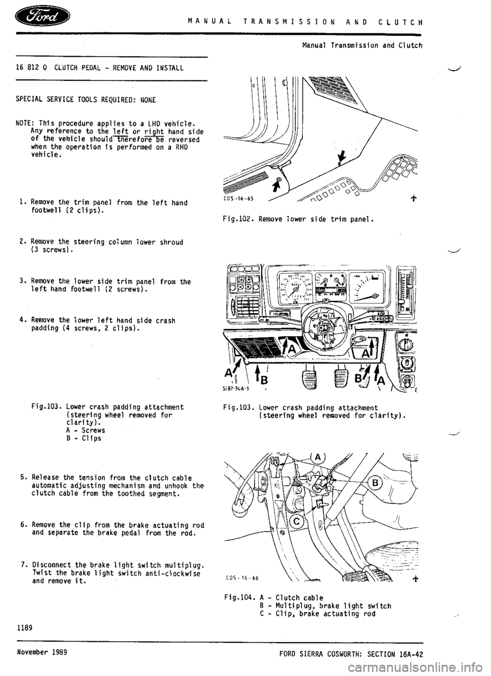 FORD ESCORT RS COSWORTH 1994 1.G Workshop Manual 