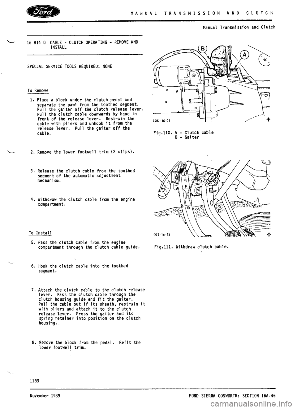 FORD SIERRA RS COSWORTH 1987 1.G Workshop Manual 