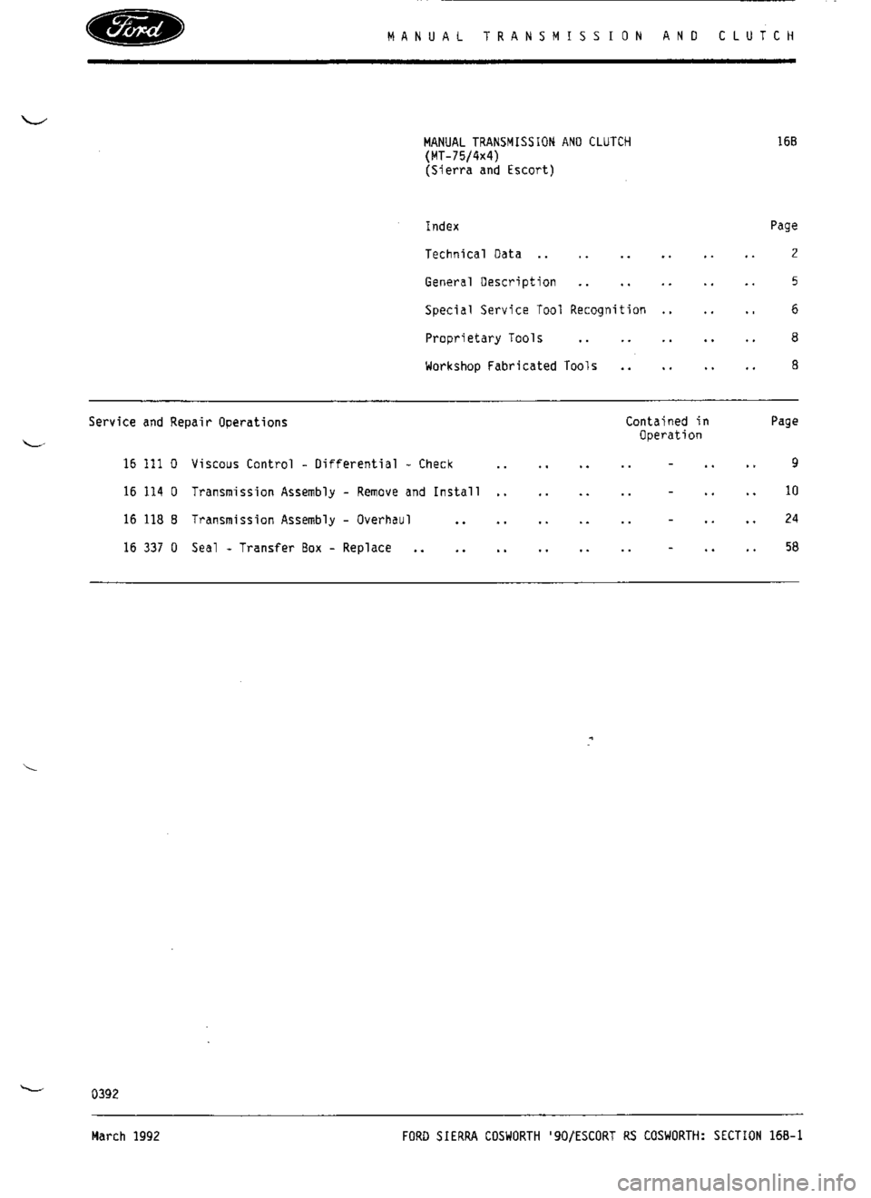 FORD SIERRA RS COSWORTH 1987 1.G Workshop Manual 