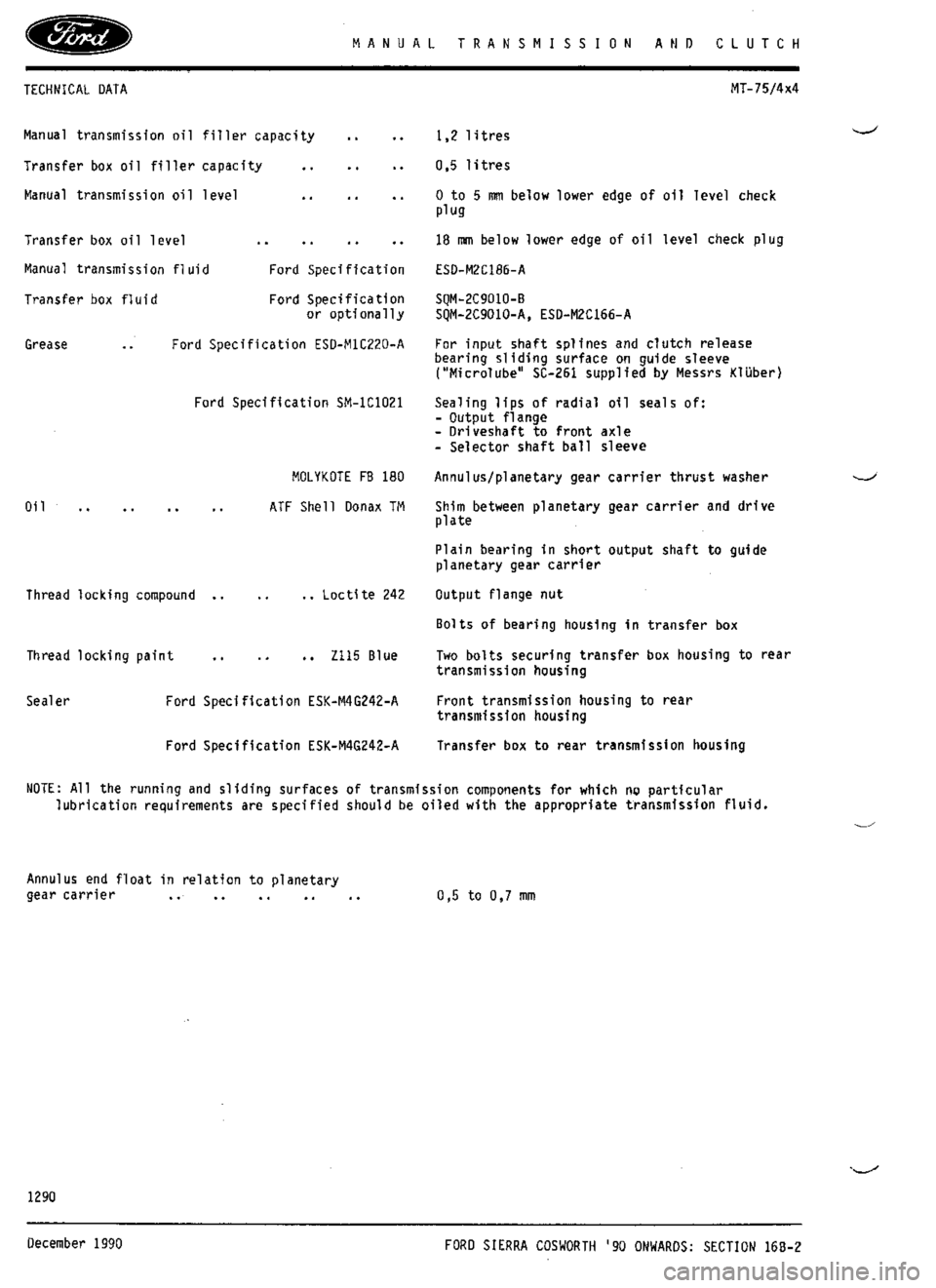 FORD SIERRA RS COSWORTH 1987 1.G Workshop Manual 