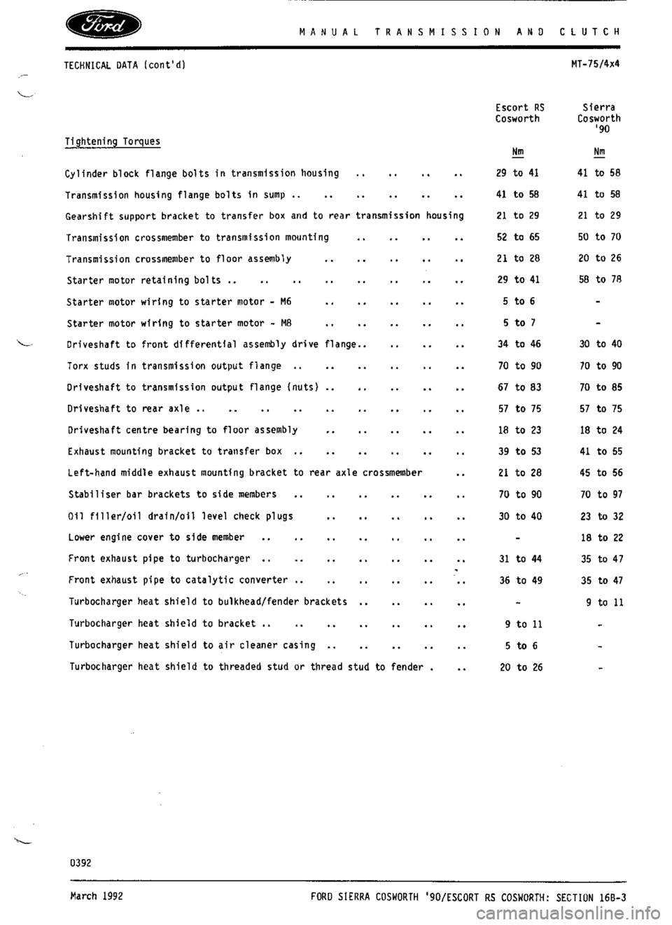 FORD SIERRA RS COSWORTH 1987 1.G Workshop Manual 