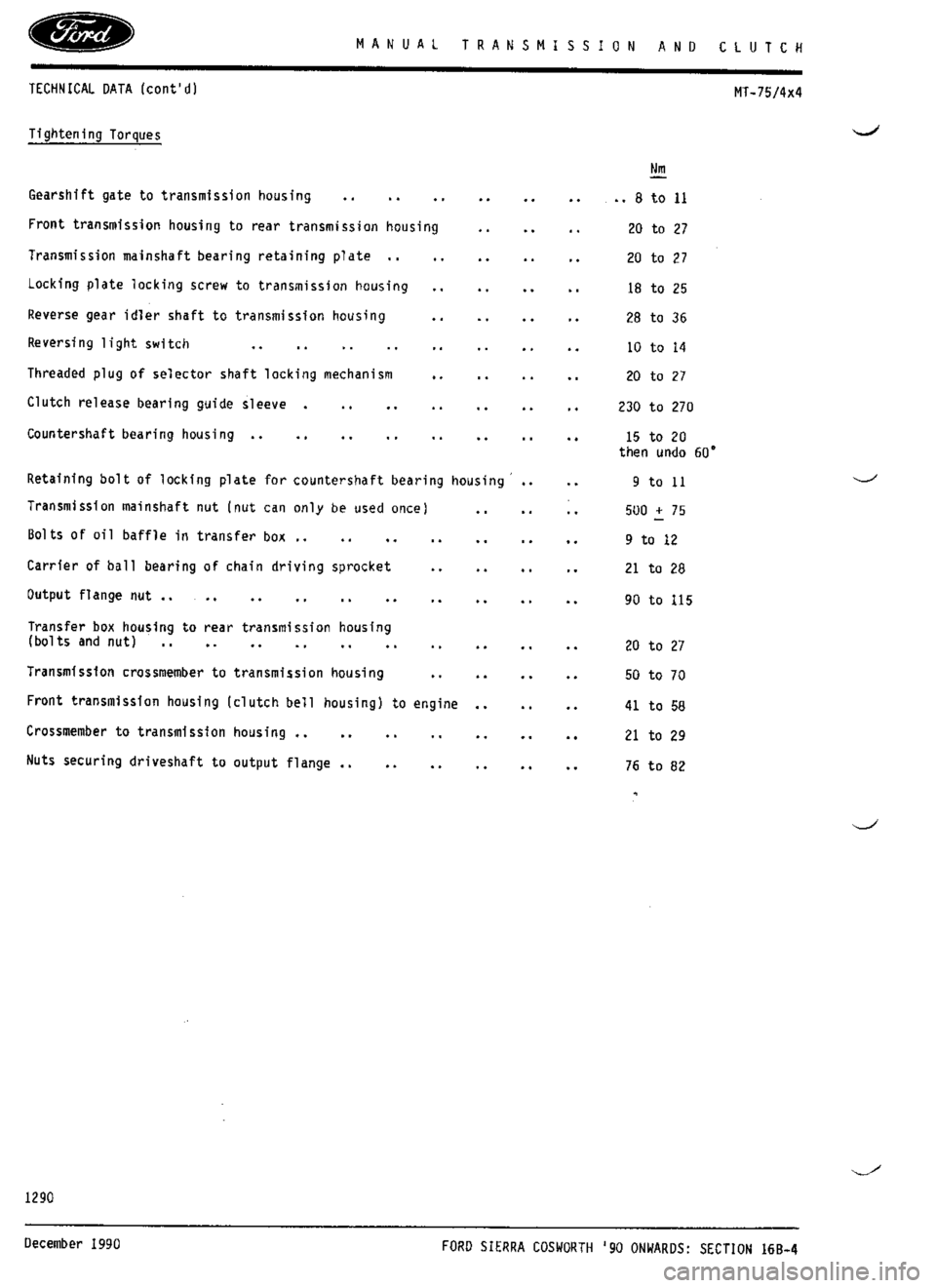 FORD SIERRA RS COSWORTH 1987 1.G Workshop Manual 