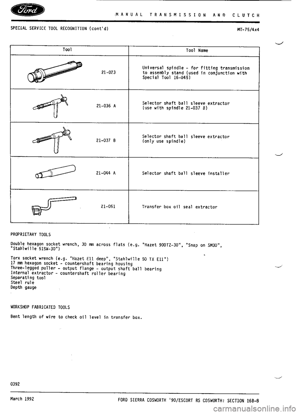 FORD ESCORT RS COSWORTH 1994 1.G Workshop Manual 