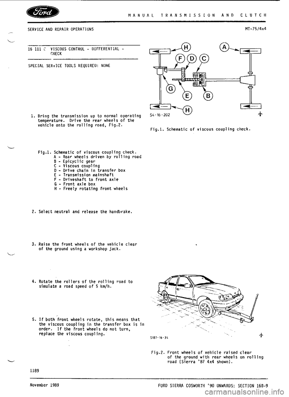 FORD ESCORT RS COSWORTH 1994 1.G Workshop Manual 