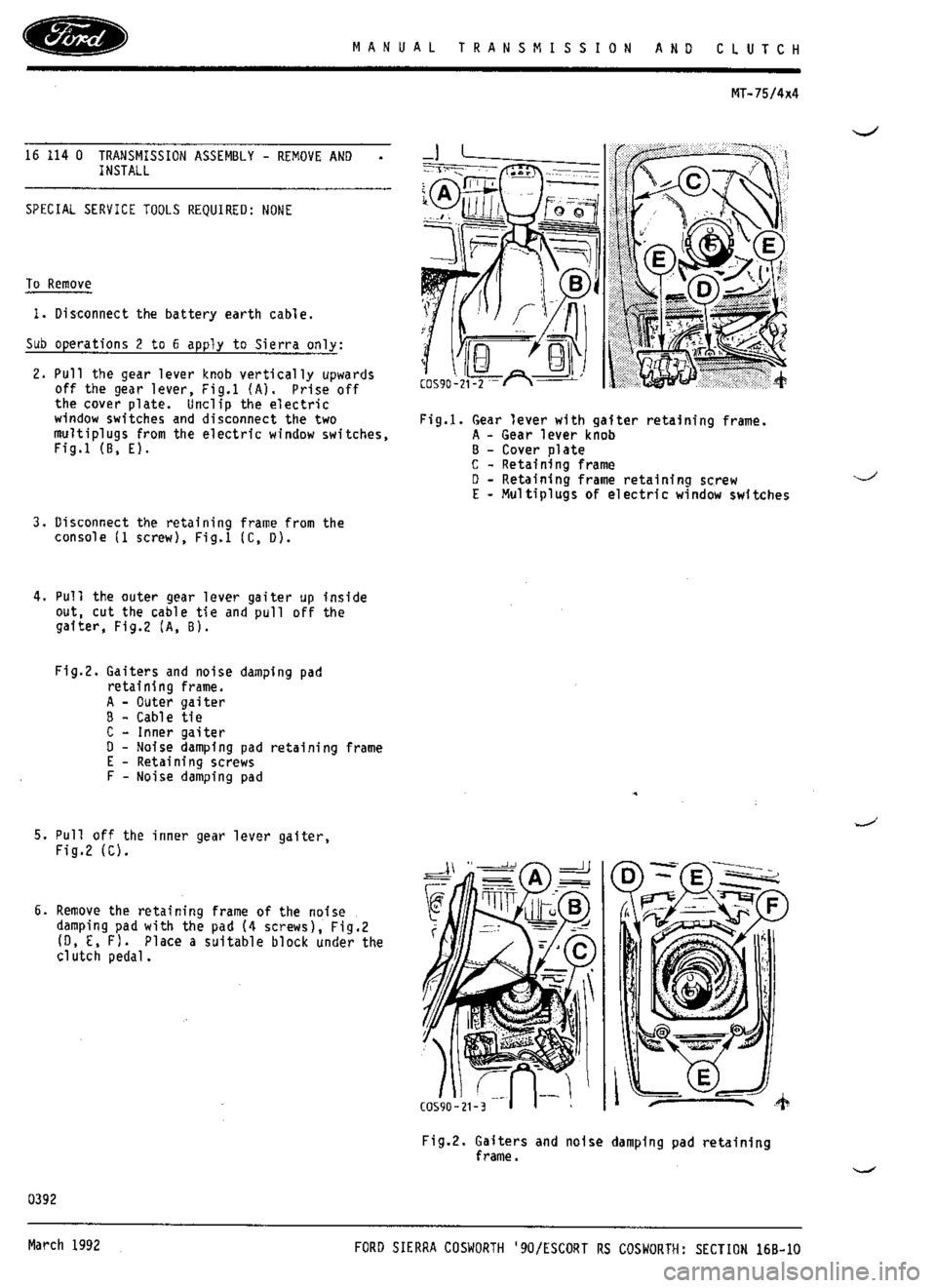 FORD ESCORT RS COSWORTH 1994 1.G Workshop Manual 