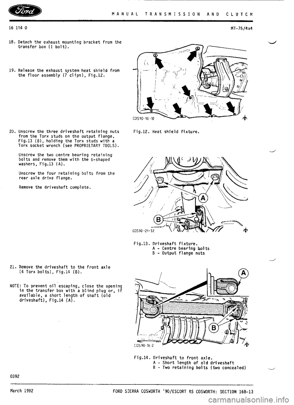 FORD ESCORT RS COSWORTH 1994 1.G Workshop Manual 