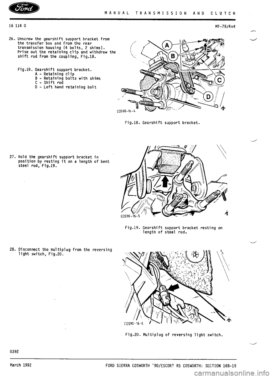 FORD ESCORT RS COSWORTH 1994 1.G Workshop Manual 