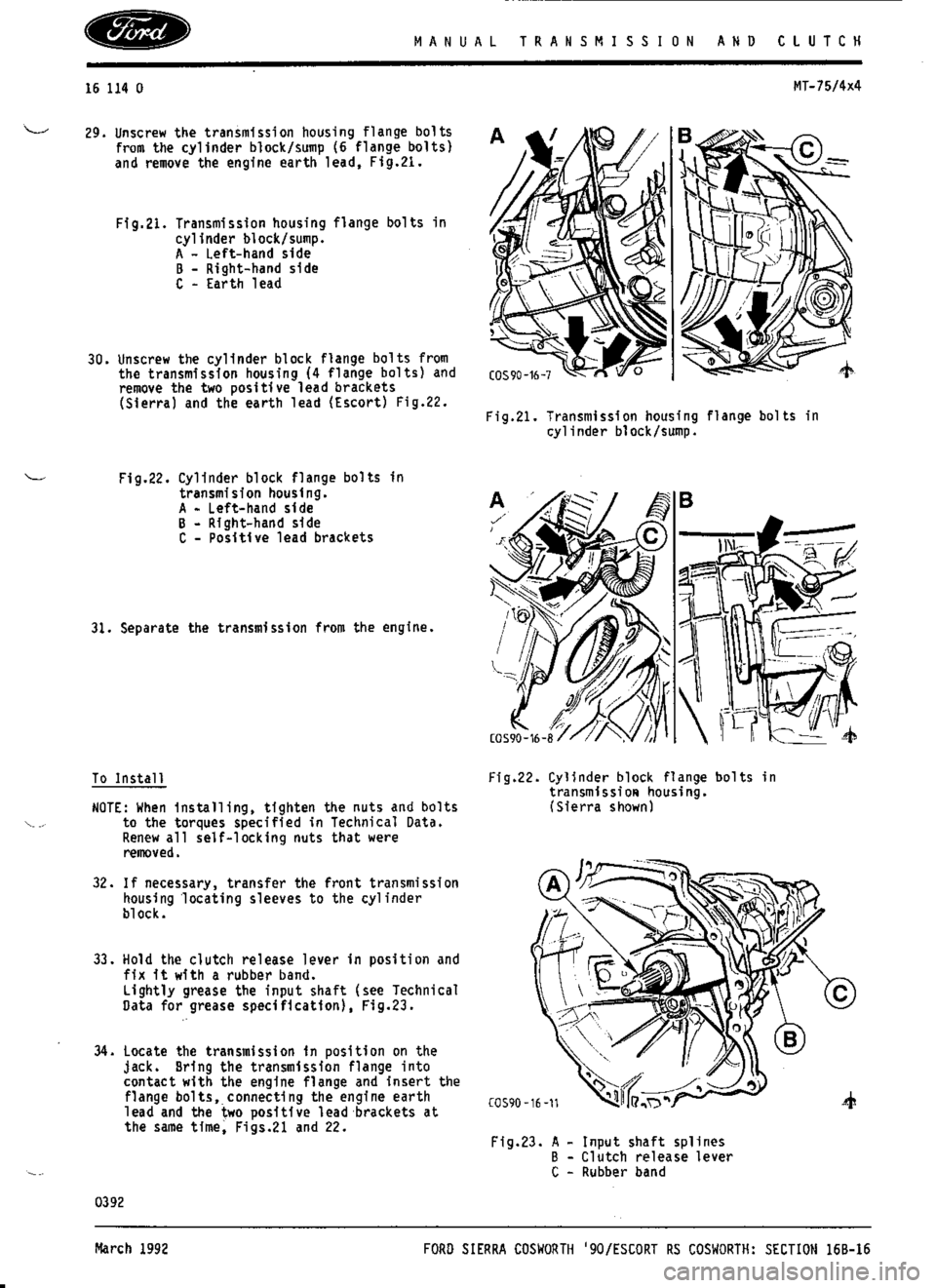 FORD ESCORT RS COSWORTH 1994 1.G Workshop Manual 