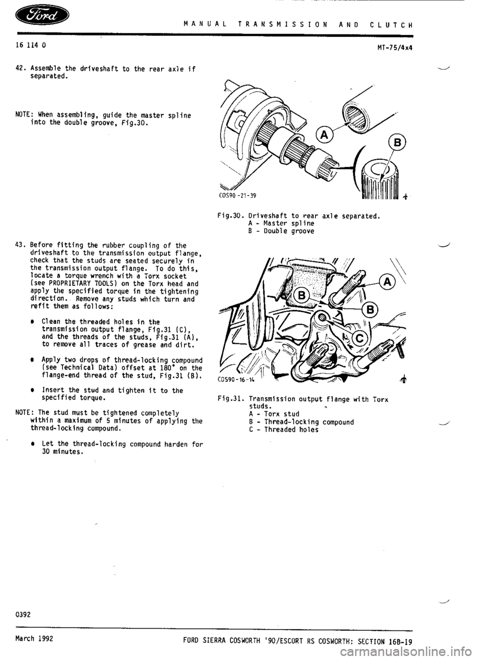 FORD ESCORT RS COSWORTH 1994 1.G Workshop Manual 