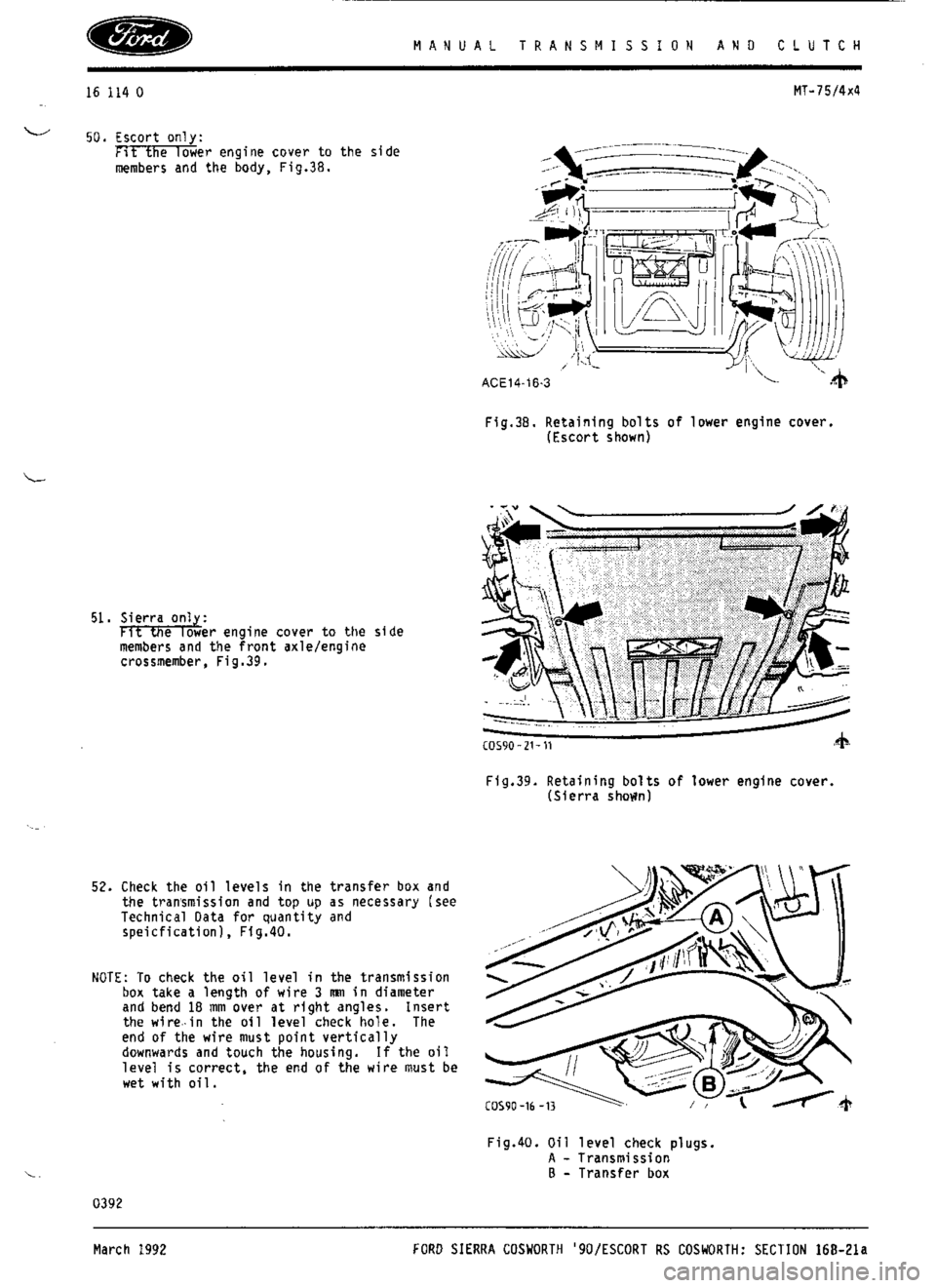 FORD ESCORT RS COSWORTH 1996 1.G Workshop Manual 