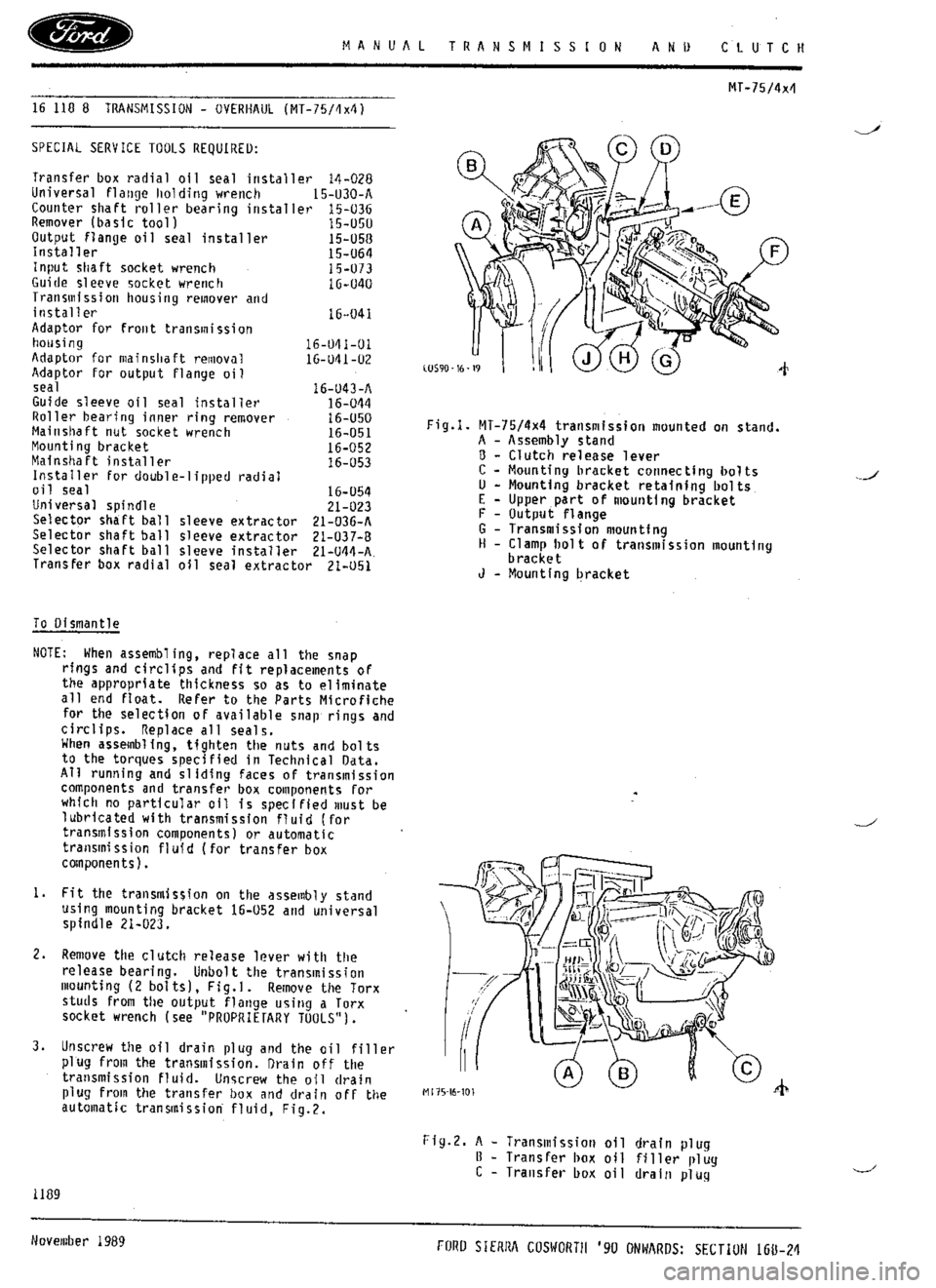 FORD ESCORT RS COSWORTH 1996 1.G Workshop Manual 