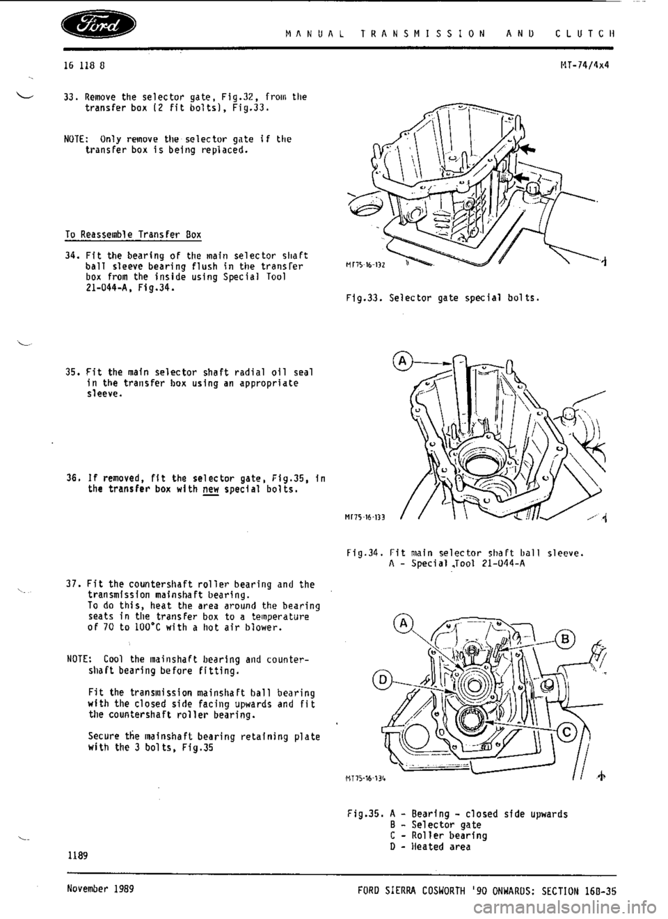 FORD SIERRA RS COSWORTH 1990 1.G Workshop Manual 
