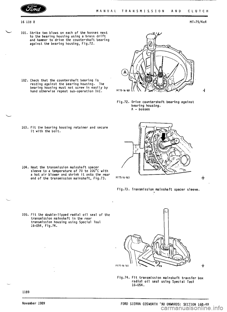 FORD ESCORT RS COSWORTH 1996 1.G Workshop Manual 