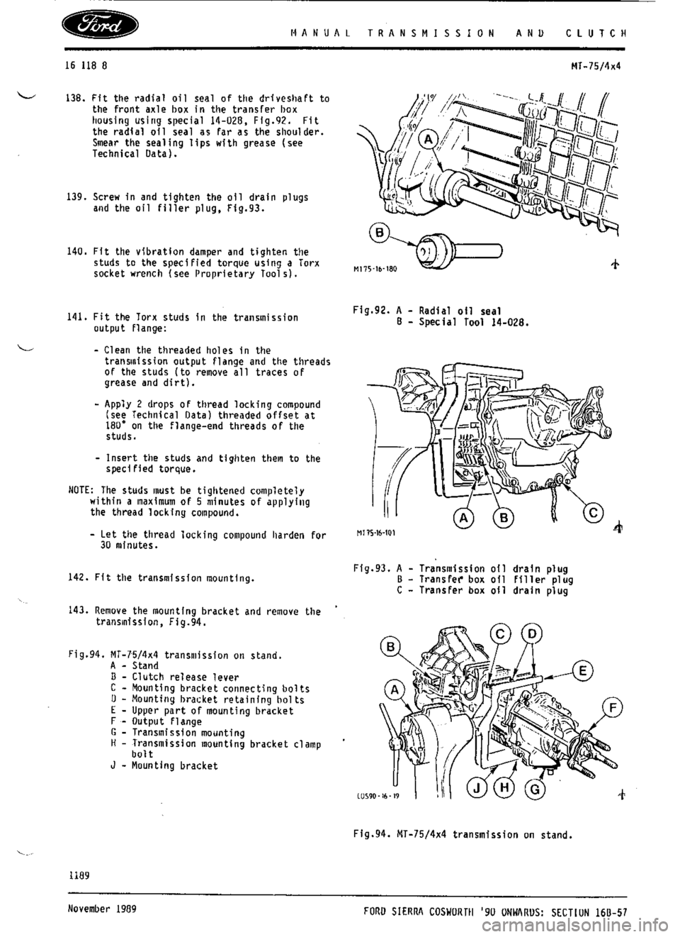 FORD SIERRA RS COSWORTH 1990 1.G Workshop Manual 