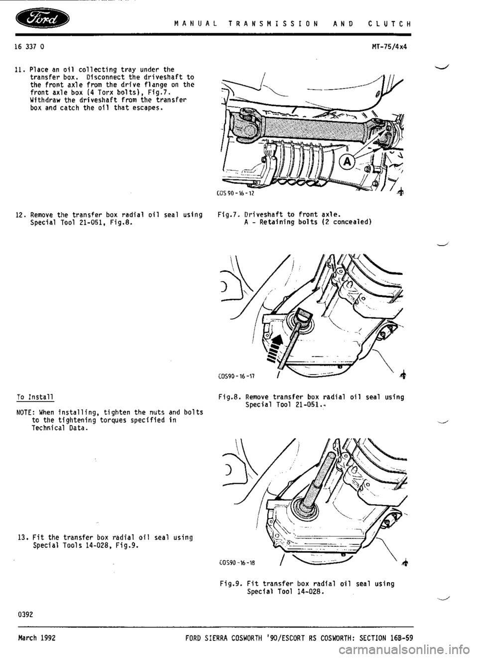 FORD SIERRA RS COSWORTH 1990 1.G Workshop Manual 