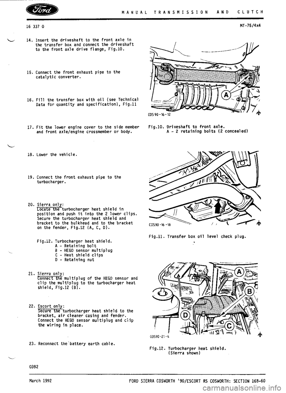 FORD SIERRA RS COSWORTH 1990 1.G Workshop Manual 