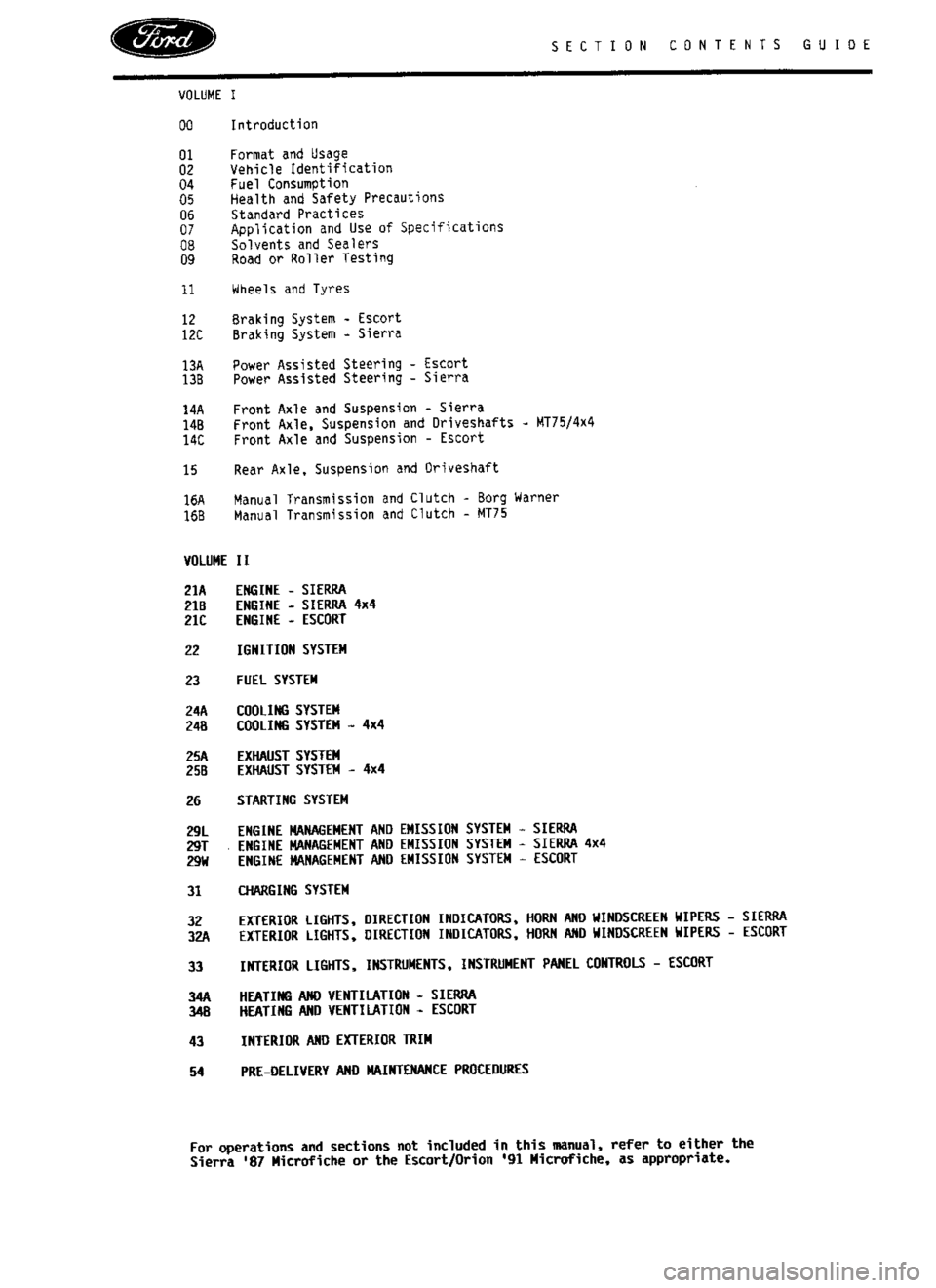 FORD SIERRA RS COSWORTH 1990 1.G Workshop Manual 