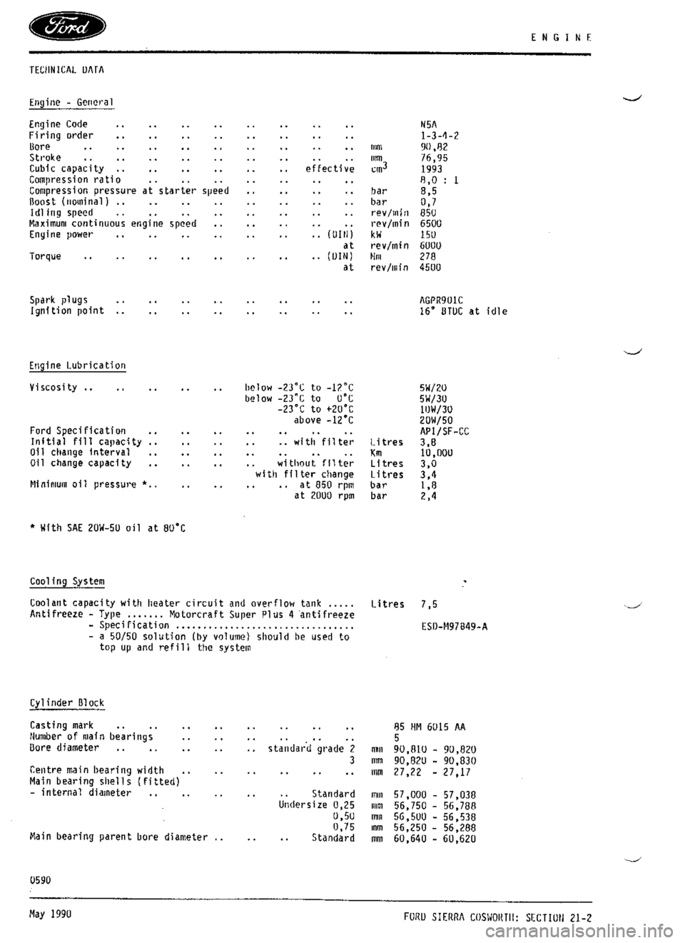 FORD SIERRA RS COSWORTH 1990 1.G Workshop Manual 
