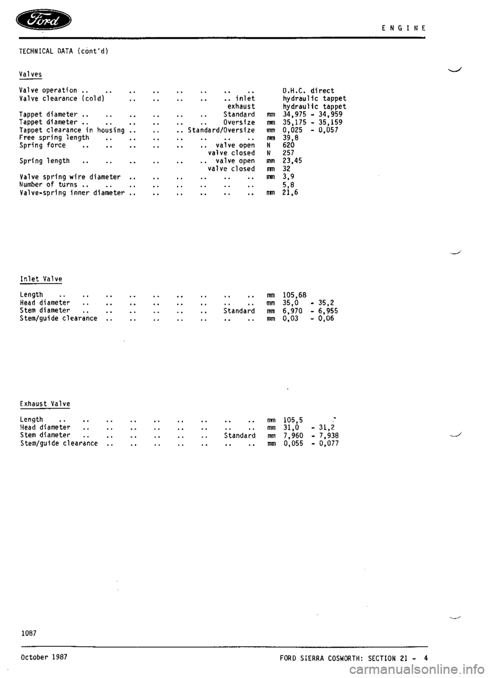 FORD SIERRA RS COSWORTH 1990 1.G Workshop Manual 