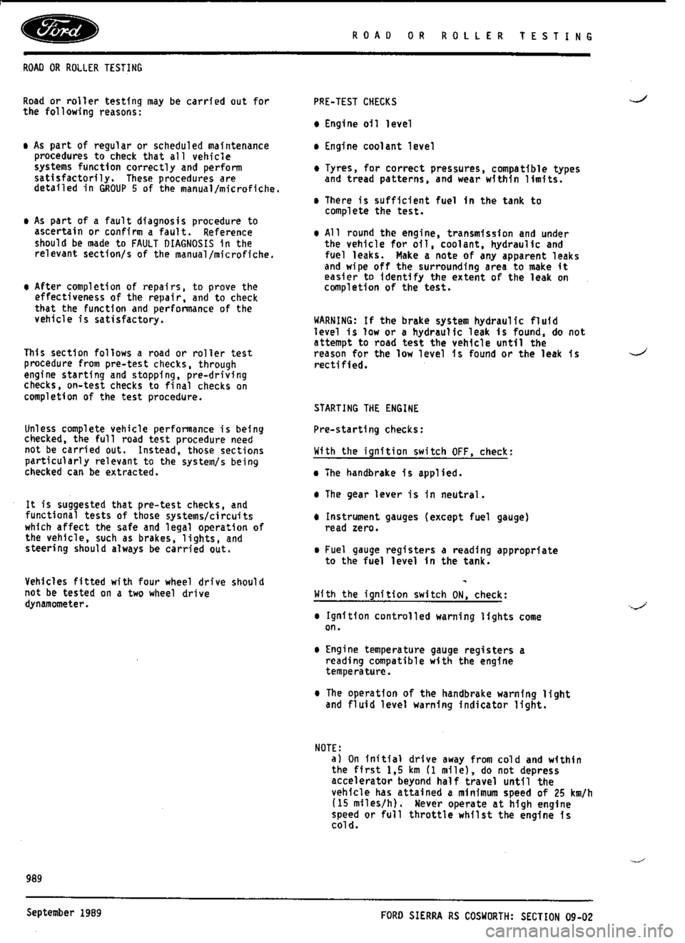 FORD ESCORT RS COSWORTH 1994 1.G Workshop Manual 