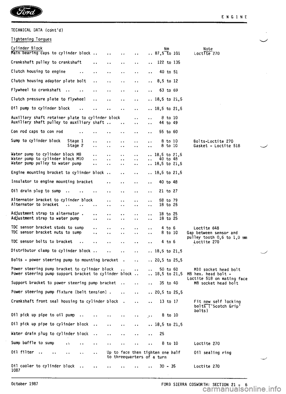 FORD SIERRA RS COSWORTH 1991 1.G Workshop Manual 