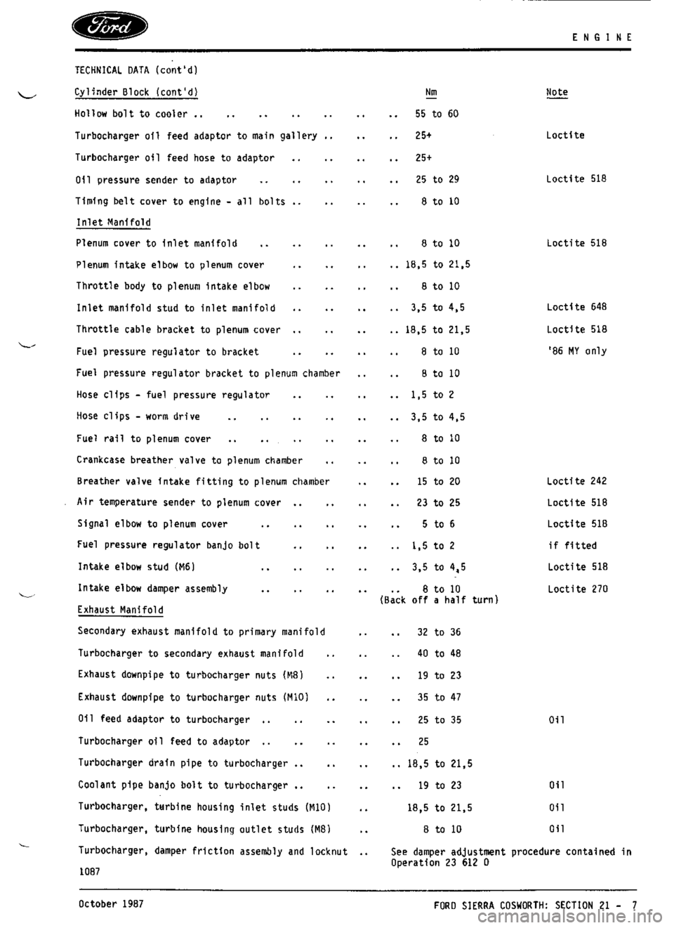 FORD SIERRA RS COSWORTH 1991 1.G Workshop Manual 