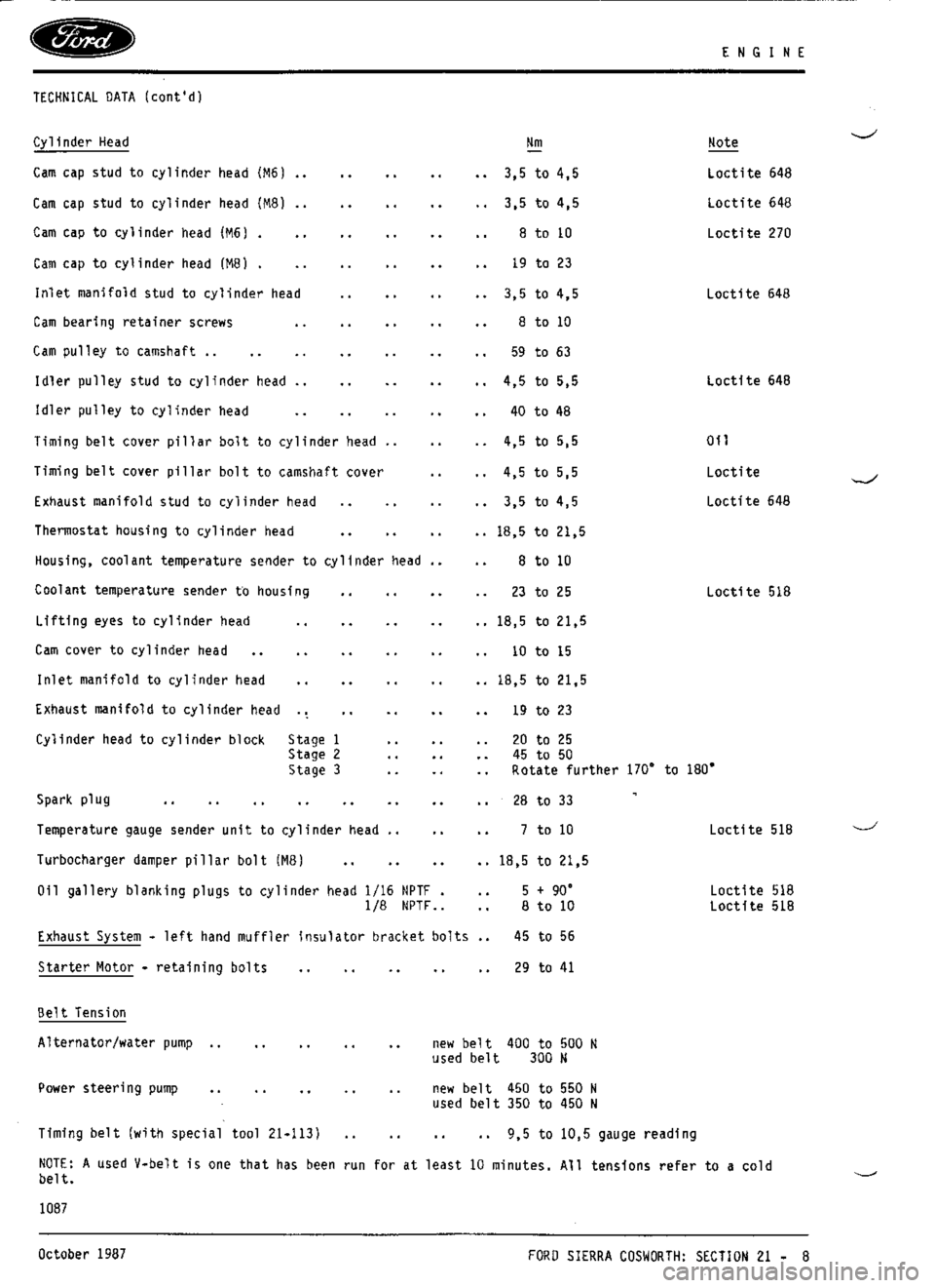 FORD SIERRA RS COSWORTH 1991 1.G Workshop Manual 
