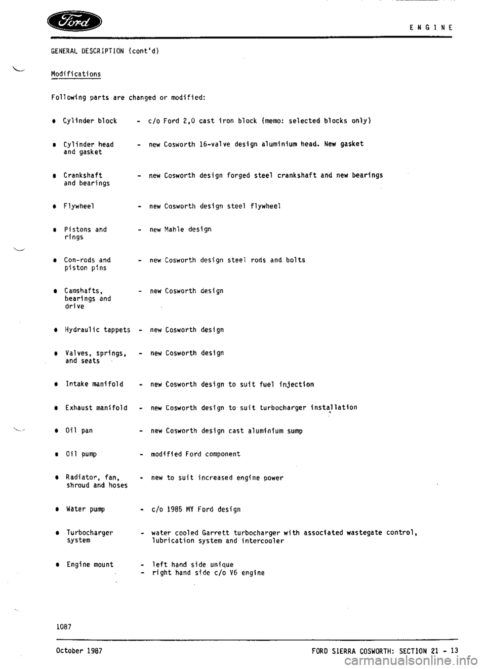 FORD SIERRA RS COSWORTH 1991 1.G Workshop Manual 