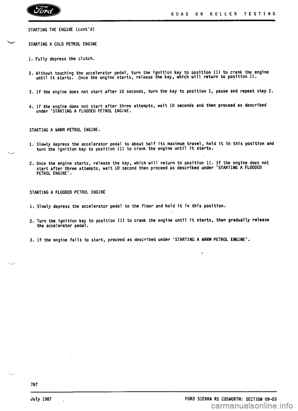 FORD ESCORT RS COSWORTH 1994 1.G Workshop Manual 
