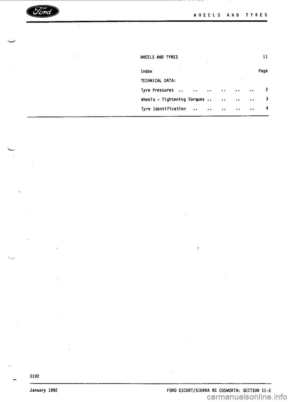 FORD ESCORT RS COSWORTH 1994 1.G Workshop Manual 