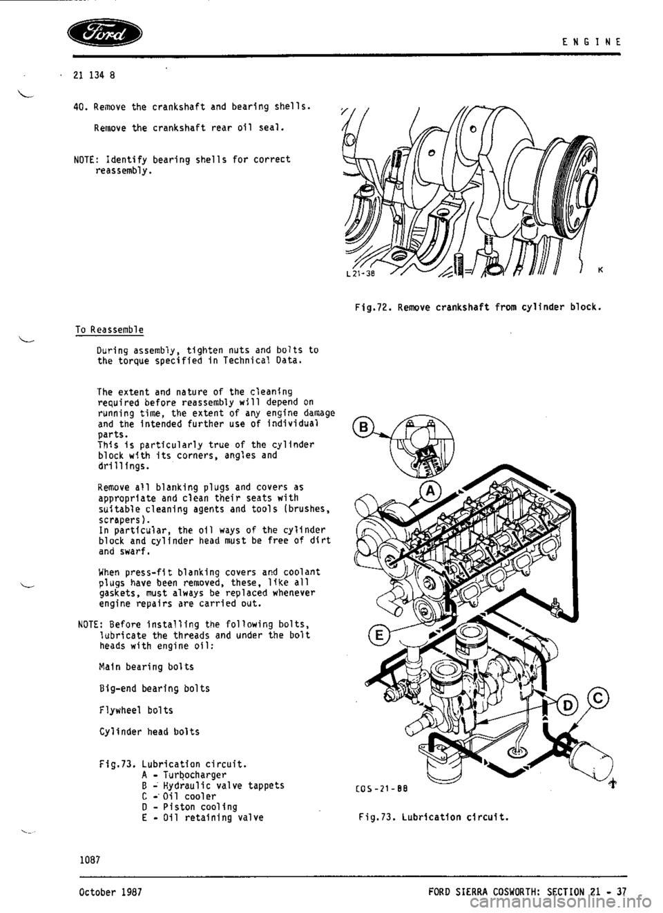 FORD SIERRA RS COSWORTH 1987 1.G Workshop Manual 